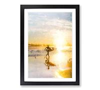 Big Box Art Surfer on a Spanish Beach in Abstract Framed Wall Art Picture Print Ready to Hang, Black A2 (62 x 45 cm)