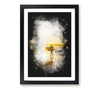 Big Box Art Surfer on a Spanish Beach Paint Splash Framed Wall Art Picture Print Ready to Hang, Black A2 (62 x 45 cm)