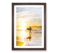 Big Box Art Surfer on a Spanish Beach Painting Framed Wall Art Picture Print Ready to Hang, Walnut A2 (62 x 45 cm)