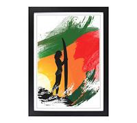 Big Box Art Surfer Surfboard Surfing Sunset V2 Framed Wall Art Picture Print Ready to Hang, Black A2 (62 x 45 cm)
