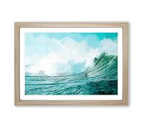 Big Box Art Surfing a Wave in Abstract Framed Wall Art Picture Print Ready to Hang, Oak A2 (62 x 45 cm)