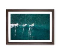 Big Box Art Surfing a Wave in Hawaii Framed Wall Art Picture Print Ready to Hang, Walnut A2 (62 x 45 cm)