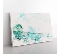 Big Box Art Surfing a Wave Watercolour Canvas Wall Art Print Ready to Hang Picture, 76 x 50 cm (30 x 20 Inch), White, Turquoise, Green