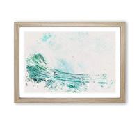 Big Box Art Surfing a Wave Watercolour Framed Wall Art Picture Print Ready to Hang, Oak A2 (62 x 45 cm)