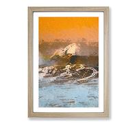 Big Box Art Surfing as The Sun Sets Framed Wall Art Picture Print Ready to Hang, Oak A2 (62 x 45 cm)