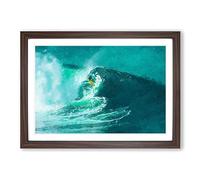Big Box Art Surfing in Hawaii Framed Wall Art Picture Print Ready to Hang, Walnut A2 (62 x 45 cm)