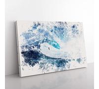 Big Box Art Surfing The Wave Watercolour Canvas Wall Art Print Ready to Hang Picture, 76 x 50 cm (30 x 20 Inch), White, Turquoise, Teal
