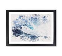 Big Box Art Surfing The Wave Watercolour Framed Wall Art Picture Print Ready to Hang, Black A2 (62 x 45 cm)
