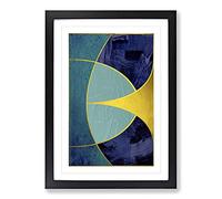 Big Box Art Sweeping Forms Blue Gold Framed Wall Art Picture Print Ready to Hang, Black A2 (62 x 45 cm)