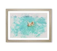 Big Box Art Swimming Pig Watercolour Framed Wall Art Picture Print Ready to Hang, Oak A2 (62 x 45 cm)