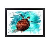 Big Box Art Swimming Sea Turtle V3 Framed Wall Art Picture Print Ready to Hang, Black A2 (62 x 45 cm)