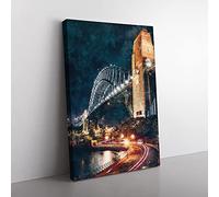 Big Box Art Sydney Harbour Bridge Australia Abstract Painting Canvas Wall Art Print Ready to Hang Picture, 76 x 50 cm (30 x 20 Inch), Blue, Brown, Grey