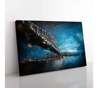 Big Box Art Sydney Harbour Bridge in Australia in Abstract Canvas Wall Art Print Ready to Hang Picture, 76 x 50 cm (30 x 20 Inch), Black, Teal, Blue, Turquoise, Grey