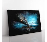 Big Box Art Sydney Harbour Bridge in Australia Paint Splash Canvas Wall Art Print Ready to Hang Picture, 76 x 50 cm (30 x 20 Inch), Black, Teal, Blue, Turquoise, Grey
