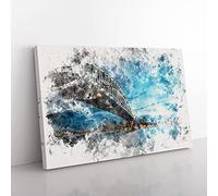Big Box Art Sydney Harbour Bridge in Australia Watercolour Canvas Wall Art Print Ready to Hang Picture, 76 x 50 cm (30 x 20 Inch), Black, Teal, Blue, Turquoise, Grey