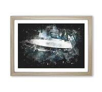 Big Box Art Teal Blue Drum Kit Paint Splash Framed Wall Art Picture Print Ready to Hang, Oak A2 (62 x 45 cm)