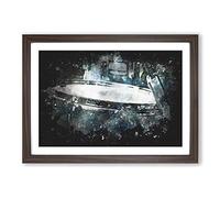 Big Box Art Teal Blue Drum Kit Paint Splash Framed Wall Art Picture Print Ready to Hang, Walnut A2 (62 x 45 cm)