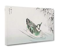 Big Box Art Teal Duck in The Pond by Numata Kashu Painting Canvas Wall Art Framed Picture Print, 30 x 20 Inch (76 x 50 cm), White, Grey, Black