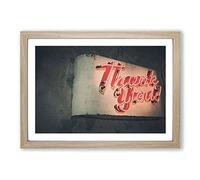 Big Box Art Thank You Neon Sign Framed Wall Art Picture Print Ready to Hang, Oak A2 (62 x 45 cm)