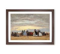 Big Box Art The Beach at Villerville by Eugene Boudin Framed Wall Art Picture Print Ready to Hang, Walnut A2 (62 x 45 cm)