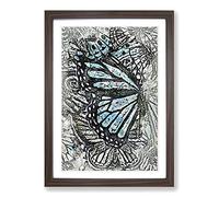 Big Box Art The Blue Butterfly Effect in Abstract Framed Wall Art Picture Print Ready to Hang, Walnut A2 (62 x 45 cm)