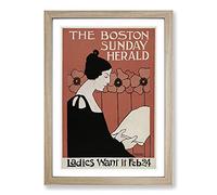 Big Box Art The Boston Sunday Herald by Ethel Reed Framed Wall Art Picture Print Ready to Hang, Oak A2 (62 x 45 cm)