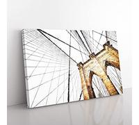 Big Box Art The Brooklyn Bridge in New York City Painting Canvas Wall Art Print Ready to Hang Picture, 76 x 50 cm (30 x 20 Inch), White, Grey, Black