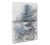 Big Box Art The Brooklyn Bridge in New York in Abstract Canvas Wall Art Framed Picture Print, 30 x 20 Inch (76 x 50 cm), White, Grey, Black