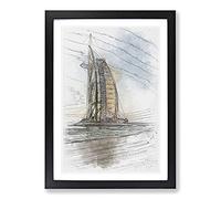 Big Box Art The Burj Al Arab in Dubai Vol.1 Sketch Framed Wall Art Picture Print Ready to Hang, Black A2 (62 x 45 cm)