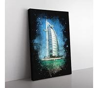 Big Box Art The Burj Al Arab in Dubai Vol.2 Paint Splash Canvas Wall Art Print Ready to Hang Picture, 76 x 50 cm (30 x 20 Inch), Black, Blue, Blue
