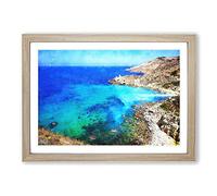 Big Box Art The Coast of Malta Painting Framed Wall Art Picture Print Ready to Hang, Oak A2 (62 x 45 cm)