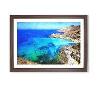 Big Box Art The Coast of Malta Painting Framed Wall Art Picture Print Ready to Hang, Walnut A2 (62 x 45 cm)