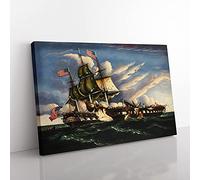 Big Box Art The Constitution and The Guerriere by Thomas Chambers Canvas Wall Art Print Ready to Hang Picture, 76 x 50 cm (30 x 20 Inch), Black, Blue, Gold