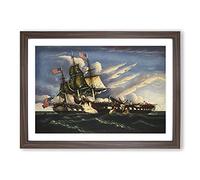 Big Box Art The Constitution and The Guerriere by Thomas Chambers Framed Wall Art Picture Print Ready to Hang, Walnut A2 (62 x 45 cm)