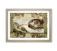 Big Box Art The Creation of Adam by Michelangelo Framed Wall Art Picture Print Ready to Hang, Oak A2 (62 x 45 cm)
