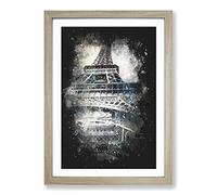 Big Box Art The Eiffel Tower in Paris Paint Splash Framed Wall Art Picture Print Ready to Hang, Oak A2 (62 x 45 cm)