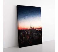 Big Box Art The Empire Stae in New York in Abstract Canvas Wall Art Print Ready to Hang Picture, 76 x 50 cm (30 x 20 Inch), Black, Pink, Blue, Pink