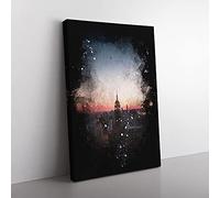 Big Box Art The Empire Stae in New York Paint Splash Canvas Wall Art Print Ready to Hang Picture, 76 x 50 cm (30 x 20 Inch), Black, Pink, Blue, Pink