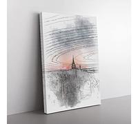 Big Box Art The Empire Stae in New York Sketch Canvas Wall Art Print Ready to Hang Picture, 76 x 50 cm (30 x 20 Inch), Black, Pink, Blue, Pink