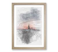 Big Box Art The Empire Stae in New York Sketch Framed Wall Art Picture Print Ready to Hang, Oak A2 (62 x 45 cm)