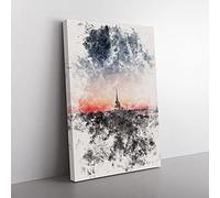 Big Box Art The Empire Stae in New York Watercolour Canvas Wall Art Print Ready to Hang Picture, 76 x 50 cm (30 x 20 Inch), Black, Pink, Blue, Pink