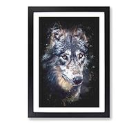 Big Box Art The Eyes of a Wolf Paint Splash Framed Wall Art Picture Print Ready to Hang, Black A2 (62 x 45 cm)