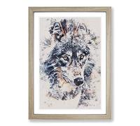 Big Box Art The Eyes of a Wolf Watercolour Framed Wall Art Picture Print Ready to Hang, Oak A2 (62 x 45 cm)