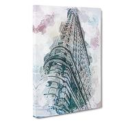 Big Box Art The Flatiron Building in New York in Abstract Canvas Wall Art Framed Picture Print, 30 x 20 Inch (76 x 50 cm), White, Grey, Teal, Black
