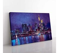 Big Box Art The Frankfurt Skyline in Germany at Night Canvas Wall Art Print Ready to Hang Picture, 76 x 50 cm (30 x 20 Inch), Blue, Violet, Plum, Lavender, Pink