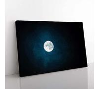 Big Box Art The Full Moon at Midnight Canvas Wall Art Print Ready to Hang Picture, 76 x 50 cm (30 x 20 Inch), Black, Blue, Blue, Teal, Grey