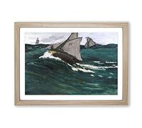 Big Box Art The Green Wave by Claude Monet Framed Wall Art Picture Print Ready to Hang, Oak A2 (62 x 45 cm)