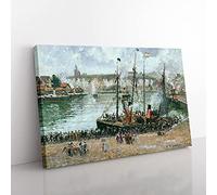 Big Box Art The Inner Harbor by Camille Pissarro Canvas Wall Art Print Ready to Hang Picture, 76 x 50 cm (30 x 20 Inch), Grey, Grey, Green