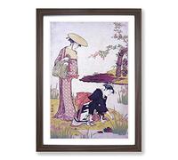 Big Box Art The Iris Garden by Torii Kiyonaga Framed Wall Art Picture Print Ready to Hang, Walnut A2 (62 x 45 cm)