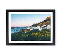 Big Box Art The Island of Rhodes in Greece in Abstract Framed Wall Art Picture Print Ready to Hang, Black A2 (62 x 45 cm)